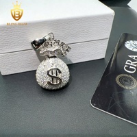 Pendentif Sac d'argent Dollar en Argent Sterling 925 avec Moissanite VVS, style Hip Hop, Bijou de fête pour hommes de prestige