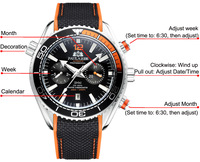 PAULAREIS Mode 22mm Gummiarmband Uhr für Herren Wasserdicht Chronograph Leuchtend Automatische Mechanische Uhren Herren Relojes