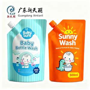 Bolsas de plástico OEM ODM con diseño de logotipo personalizado, 500ml/850ml, bolsa con boquilla de pie, bolsas de almacenamiento de líquidos para detergente para ropa de bebé - Product Image 1