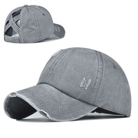 Gorra de béisbol de algodón lavado con diseño de coleta cruzada para mujer, moderna, con visera curva, para moño despeinado, visera solar para exteriores, ajustable, a la moda