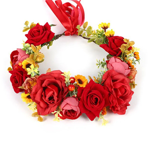 Accessoires de cheveux de mariage tendance, couronne de fleurs bohème en tissu floral, bandeau pour femmes, filles, dames, <span class=keywords><strong>mariée</strong></span> - Product Image 2