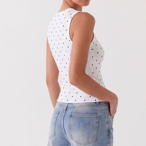 Canotta a Costine con Bottoni e Pois, 95% Viscosa 5% Elastan, da Donna, Vestibilità Slim, Stile Y2K, Top Corto per Uscire, Estate 2026 - Product Image 4