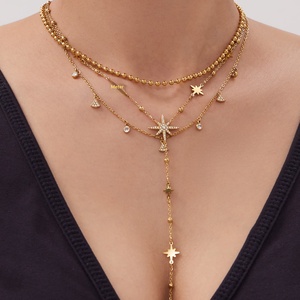 Conjunto de Collar Gargantilla Estrella de David de Zirconia Brillante de Lujo, Conjunto de Joyería en Capas de Acero Inoxidable Impermeable, Venta al por Mayor - Product Image 3