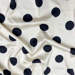 Pakaian pernikahan wanita latar belakang putih modis kain Satin halus sejuk melar cetak Polka Dot Hitam barang stok tersedia - Product Image 4