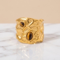 Bague ouverte J&D de luxe en acier inoxydable 316L plaqué, pour femme, œil de tigre ovale martelé, bijoux de mariage, de fiançailles et cadeaux