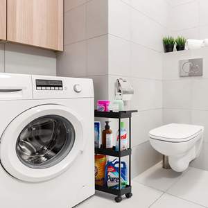 3-Tier Slim/Super <b>Narrow</b> Black Plastic Kitchen Cart <b>Storage</b> with Handle for <b>Narrow</b> Spaces-for <b>Bathroom</b> Spice Tool Organization - Product Image 2