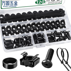 Tornillos de montaje en rack M6 con tuercas de jaula y arandelas, acero al carbono negro grado A, 120 piezas en caja - Product Image 2