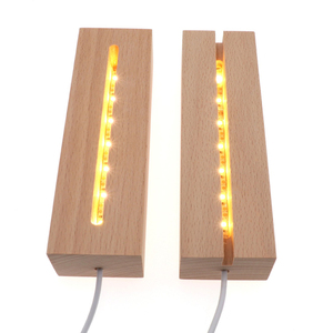 Rectangle Crystal Beech Wood Plug-In <b>LED</b> Display Base <b>USB</b> Nightlight with Resin Warm <b>Light</b> Stand 3D Rustic Design Handmade ODM - Product Image 3