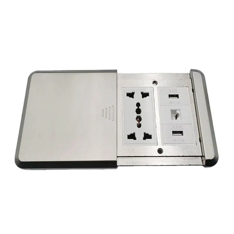 All Aluminum Silver Panel 16A Pop Up Floor Socket Russia Spain EU Table With Dual USB Power Outlet