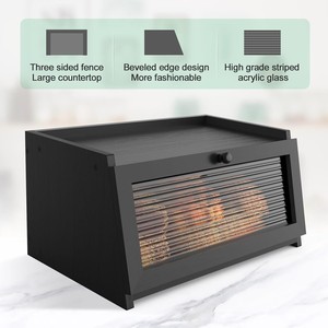 Bread Storage Box Wooden With Lid Black Rectangle <b>Kitchen</b> Bread Keeper Solid Color Design - Product Image 4