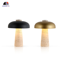 Lampe de table LED moderne nordique décorative en forme de champignon avec base en travertin pour chambre, bureau ou chevet