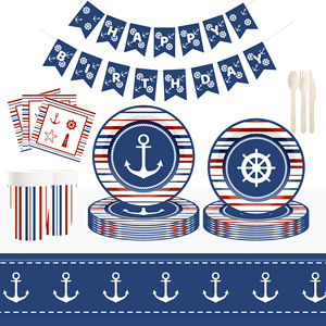 DAMAI Customized Dark Blue Navigation Happy <b>Birthday</b> Sailing Print Theme Paper <b>Table</b> Ware Set for Kid Boy <b>Birthday</b> Decorations - Product Image 3