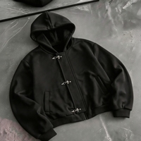Sweat à capuche oversize en molleton épais 420 g/m² 100 % coton avec broderie 3D et fermeture à boucle de pompier, streetwear de haute qualité pour hommes