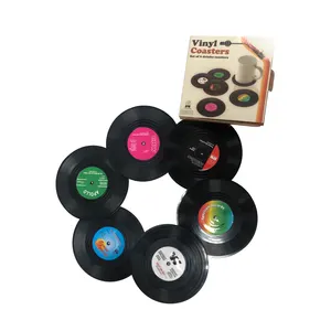 Imalatı yaratıcı amerikan vintage siyah kayıt CD yumuşak silikon PVC İçecek bira altlıkları cd bar coaster