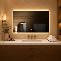 Miroir de salle de bain intelligent mural en verre ultra-clair, anti-buée, avec capteur tactile, écran LED, gradation infinie, décoration