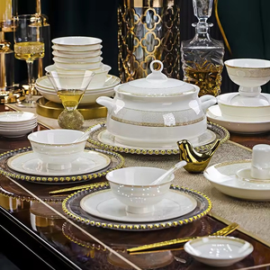 Brand New High Quality Light Luxury Gold Inlay Durable Reusable <b>Ceramic</b> Bowl Plate Dish Set Microwave Safe for Home Dining Use - Product Image 3