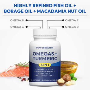 LIFEWORTH balık yağı Softgels Omega 3 ortak destek ve kalp sağlığı için zerdeçal ile - Product Image 3