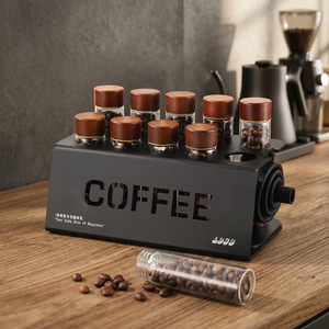 HIGHWIN Reusable Modern Design <b>Coffee</b> Bean Storage Set-Espresso Dosing Vials Borosilicate Glass Acrylic/Wood Base Silicone Lids - Product Image 3