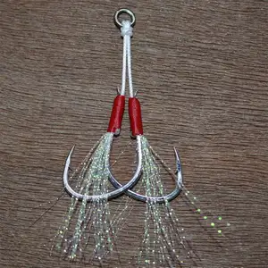 20Pcs/Lot Assist Hook Barbed Single Jig Hooks Thread Feather Pesca High  Carbon Steel Short Assist Fishing Jig Hook