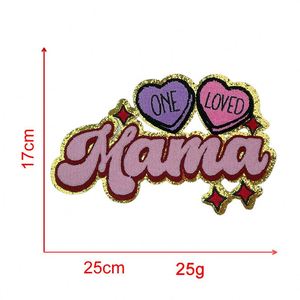 Patch thermocollant en chenille à bords pailletés colorés, grande taille, motif 'Mama love', pour la décoration de vêtements et sacs - Product Image 3