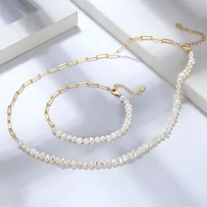 Jiangyuan natural pearl fine jewelry pure 925 sterling silver necklace gold plated 16 inches Natural Freshwater Choker necklace