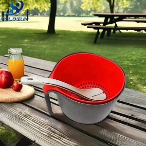 Cấp thực phẩm hai lớp Stackable salad Bowl <span class=keywords><strong>Set</strong></span> 3 cái nhựa nhà bếp rây với xử lý thìa tong cho chuẩn bị thực phẩm - Product Image 6