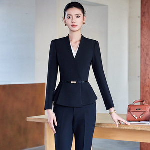 White Women's Suit Set Long Sleeve Short Skirt Office Lady Anti-Wrinkle Spring Polyester Formal Wear - Product Image 4