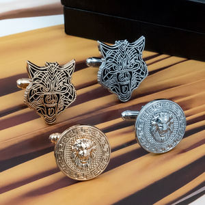卸売 スーツブレザー メタル メンズ ウルフカフスセット ジェムストーン ボタンカバー ライオンヘッドスタッズ カスタム ゴールド ライオン カフリンクス メンズ用 - Product Image 4