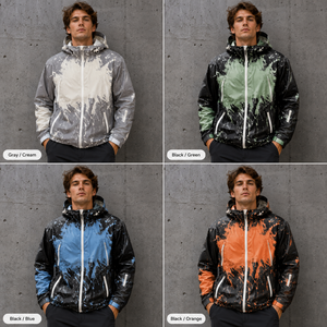 Chaqueta Cortavientos con Capucha para Hombre, Estampada, Impermeable, Informal, para Exteriores, Otoño, Gris, Blanca, con Cierre Completo, Exterior de Poliéster, OEKO TEX - Product Image 5