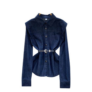 Camicette autunnali a maniche lunghe con collo rovesciato <span class=keywords><strong>Vintage</strong></span> in Denim da donna camicie solide da donna con <span class=keywords><strong>top</strong></span> retrò vestiti da donna all'ingrosso - Product Image 5
