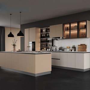 Ensemble de meubles de cuisine modulaire de style italien, design moderne de luxe, évier, robinet en marbre artificiel, meubles en mélamine - Product Image 4