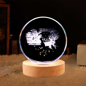 Bola <span class=keywords><strong>de</strong></span> <span class=keywords><strong>cristal</strong></span> transfronteriza <span class=keywords><strong>de</strong></span> Navidad con Papá Noel y renos, luz nocturna para dormitorio, decoración <span class=keywords><strong>de</strong></span> escritorio, regalo <span class=keywords><strong>de</strong></span> cumpleaños - Product Image 2