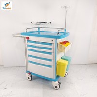 Chariot médical d'urgence moderne en ABS, chariot de réanimation avec 5 tiroirs, diviseurs, poteau IV, planche RCP, chariot d'infirmière pour hôpital, usage en USI, clinique, salle de sport