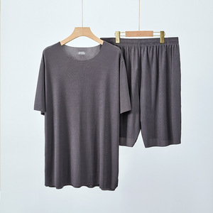 Nuovo Set <span class=keywords><strong>Pigiama</strong></span> Estivo in Seta Ghiaccio a Due Pezzi, Taglia Grande, Tinta Unita, Casual per Casa - Product Image 6