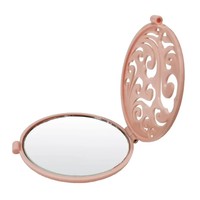 Petit miroir cosmétique pliable en plastique argenté de poche, double face, avec fonction grossissante pour filles