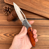 Damascus-patroon outdoor campingmes multifunctioneel draagbaar opvouwbaar mini fruitmes roestvrijstalen lemmet hout DIY OEM