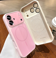 Coque de téléphone en silicone liquide magnétique avec anneau support et grande fenêtre de visualisation, protection en verre givré antichoc souple