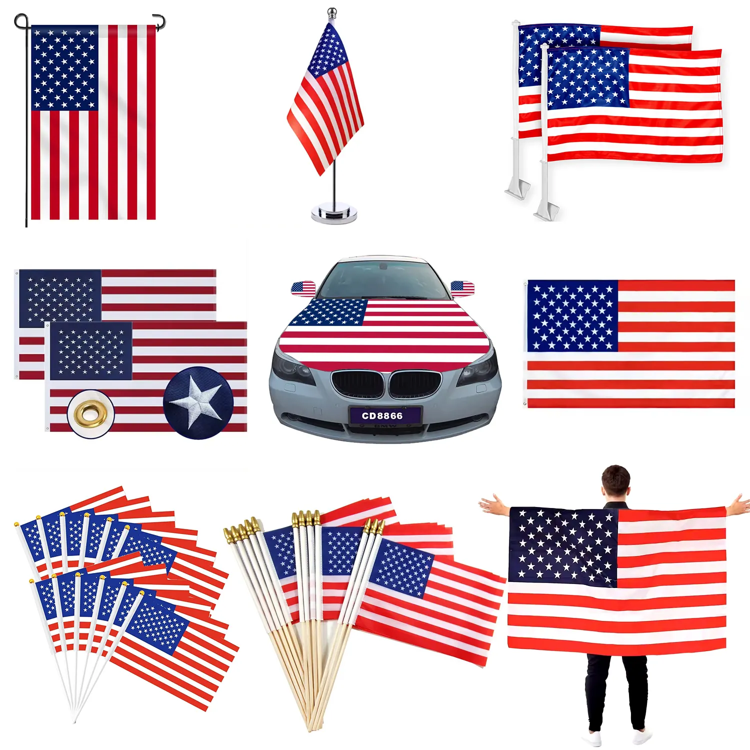 Capa de carro americana bordada grande 3x5 pés, bandeira americana de mão, bandeira de mesa personalizada, bandeira dos EUA, bandeira americana