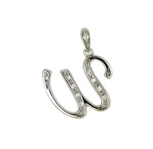 Pendentif lettre W en or blanc 18 carats, finition polie avec diamants étincelants de 0,457 ct, 1,28 g, bijoux fins de luxe pour femmes - Product Image 3