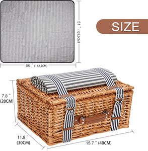 JY Small Cheap Rectangle Wooden Lid Handmade Flower Style Custom <strong>Hamper</strong> Mini <strong>Set</strong> 4 Person Wicker Picnic Basket Wine Rack - Product Image 2
