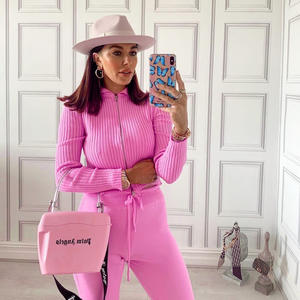 Cárdigan informal para <span class=keywords><strong>mujer</strong></span> de otoño europeo americano Ins para <span class=keywords><strong>Amazon</strong></span>, superventas, suéter con cuello vuelto y cremallera acanalada de Color sólido - Product Image 2