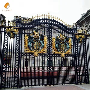 Luxurious Exterior Metal Sliding Wrought Iron Lion Gate Decorations Galvanized Door Iron Gate