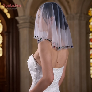 Youlapan Va19 Nieuwe Hot Selling Elegante Dames Korte Pet Bruids Pure Kleurrijke Diamanten Bruiloft Luxe Vogelkooi Sluier