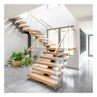 Conception préfabriquée en usine Intérieur Mono Stringer Escalier Appartement Escalier Bande de roulement Riser Bois Massif U L Forme Escalier