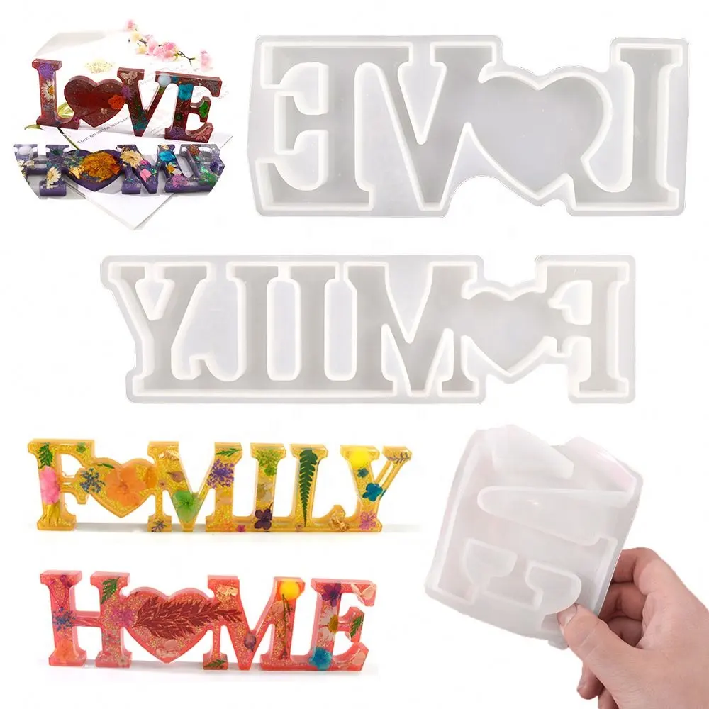 DM124 ters ev aşk aile mektup kalıp epoksi alfabe silikon reçine kalıpları Resina sanat zanaat dekorasyon takı anahtarlık