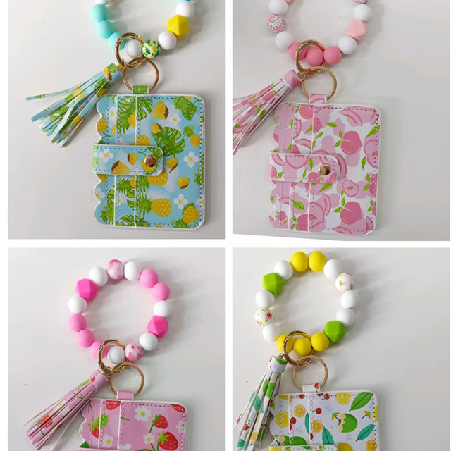 2025 Summer Flower Wallet Wristlet Bangle Bracelet Silicone Beads Bracelet Bag Card Holder Wallet Keychain