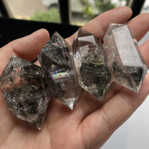 סיטונאי טבעי קטן מלוטש ריפוי כפול הסתיים ירוק פנטום קוורץ קריסטל מגדל נקודת גבישים - Product Image 5