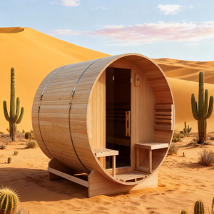 กระบอกซาวน่าสำหรับห้องซาวน่ากลางแจ้งมีสีแดงซีดาร์ของแคนาดารูปทรงกระบอกกลมแบบดั้งเดิม - Product Image 2