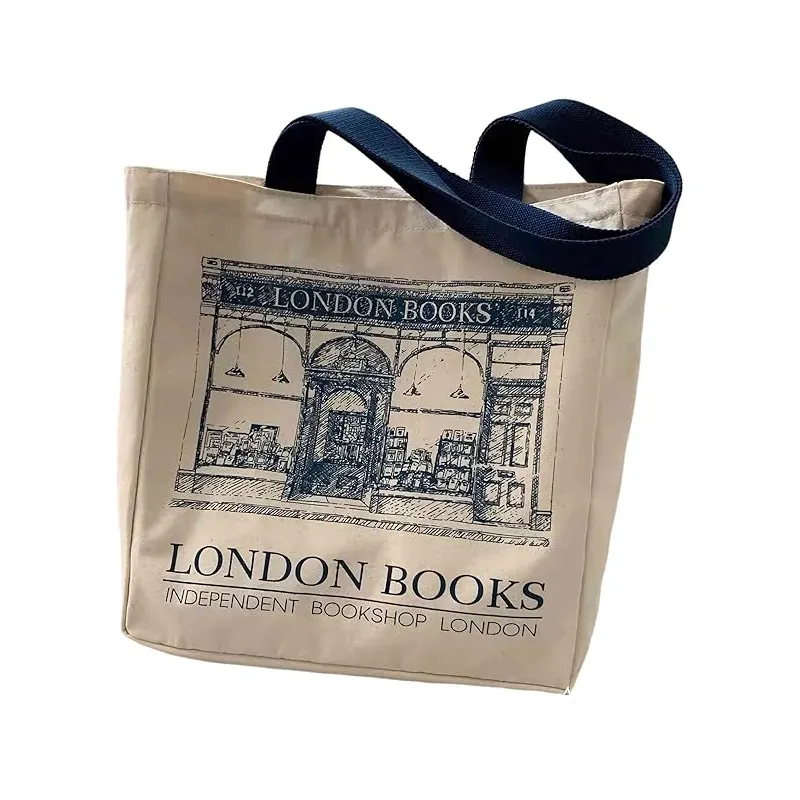 Bolso de hombro de lona para mujer, bolsos de compras diarios de estilo londinense, bolso de libros para estudiantes, bolso grande de tela de algodón para niñas