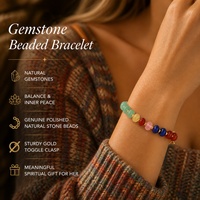 Bracelet perlé Go2boho avec perles rondes en pierre naturelle colorées et fermoir en alliage plaqué or, style bohème pour femme